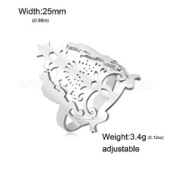 304ステンレススチールカフオープンリング  スター付き花  ステンレス鋼色  内径：15~20mm&nbsp;WG7AA3E-01