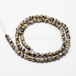 天然石ダルメシアンジャスパービーズ連売り  多面カット  ラウンド  4mm  穴：1mm  約96個/連  14.9インチ〜15.1インチ&nbsp;X-G-D840-49-4mm