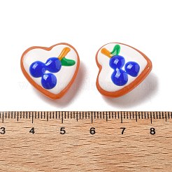 焼き絵の具、ガラス、エナメル、ビーズ  フルーツ入りハート  フローラルホワイト  19.5x20.5x10mm  穴：1.2mm&nbsp;LAMP-V001-06E