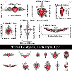 ゴシックスタイルの亜鉛合金エナメルペンダント12個、12スタイル  混合図形  アンティークシルバー＆プラチナ  17~48x11~64.5x3~4mm  穴：1~1.8mm  1個/スタイル&nbsp;ENAM-SC0007-98