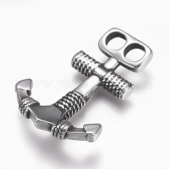 304ステンレススチールフック留め具  レザーコードブレスレット作り用  アンカー  アンティークシルバー  39x27x5mm  穴：5mm&nbsp;STAS-O114-077AS