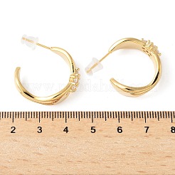 真鍮マイクロペーブクリアキュービックジルコニアスタッドピアス  花の付いたC字型  ゴールドカラー  24x8mm&nbsp;EJEW-Z104-01G