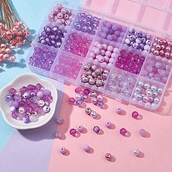 375個15スタイルアクリルビーズ  ラウンド  スミレ  7.5~8mm  穴：1.5~2mm  25個/スタイル&nbsp;MACR-YW0002-59A
