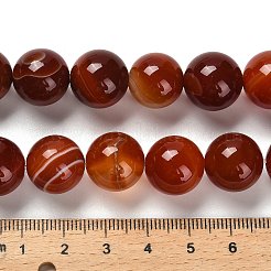 染めた天然バンド瑪瑙ビーズ連売り  ラウンド  暗赤色  14mm  穴：1mm  約27個/連  14.88~15.35''（37.8~39センチメートル）&nbsp;G-G175-A09-01