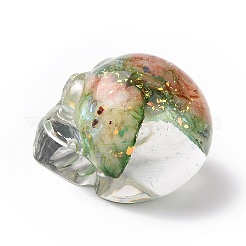天然蛍石スカルビーズ  ハロウィーン透明樹脂スカル、金箔付き  穴がない  ダークシーグリーン  23x22x25mm&nbsp;G-P490-02A
