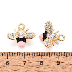 合金ラインストーンとエナメルペンダント  ミツバチ  ゴールドカラー  ホワイト  15.5x17x6mm  穴：2mm&nbsp;PALLOY-T092-41G-02