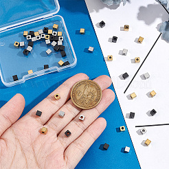 60個3色イオンプレーティング（IP）304ステンレススチールビーズ  キューブ  ミックスカラー  4x4x4mm  穴：2mm  20個/カラー&nbsp;STAS-UN0048-78