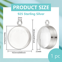 1Pc 925 Sterling Silver Flat Round Pendant Cabochon Settings&nbsp;STER-BC0003-40P