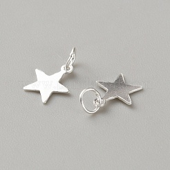 スターリングシルバーのスターチャーム925個  丸カン付き  銀  8x7x0.4mm  穴：2.5mm&nbsp;LS-FIND-WH0433-35S-02