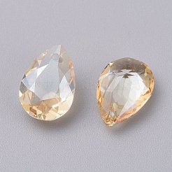 ガラスラインストーンチャーム  多面カット  ティアドロップ  黄金の影  16x11x7mm  穴：1.5mm&nbsp;RGLA-A024-H01-001GS