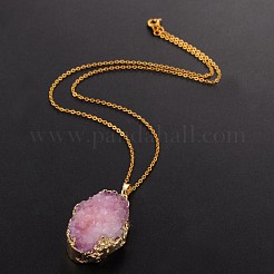 Vogue Design Brass Natural Druzy Agate Pendant Necklaces&nbsp;NJEW-JN01138