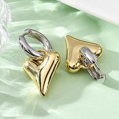 ツートンハート真鍮フープピアス  カドミウムフリー＆鉛フリー  ラックめっき  長持ちメッキ  プラチナ·ゴールデン  38x20mm&nbsp;EJEW-D322-12GP-01B