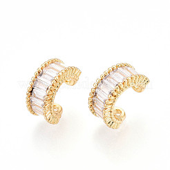 Brass Micro Pave Clear Cubic Zirconia Cuff Earrings&nbsp;KK-T074-32G