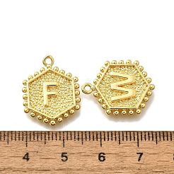 真鍮製ペンダント26個  六角形と文字a～zのチャーム  カドミウムフリー＆ニッケルフリー＆鉛フリー  18KGP本金メッキ  20x16x2.5mm  穴：1.5mm&nbsp;KK-R218-05G