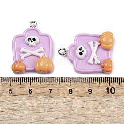 ハロウィン不透明樹脂ペンダント  墓石  プラチナ鉄ループ付き  スミレ  28x21.5x8mm  穴：2mm&nbsp;RESI-C062-02A