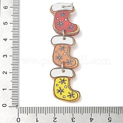 クリスマスプリントのアクリル製ビッグペンダント  合金ジャンプリング付き  ブーツ  62x16x2mm  穴：5mm&nbsp;MACR-F086-03C