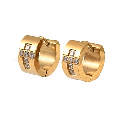 304ステンレススチール製キュービックジルコニアフープピアス（女性用）  ゴールドカラー  13.5x7mm&nbsp;SA-CBAF36C-02C-G