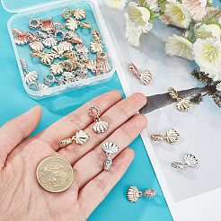 30個 3色ラックメッキ合金ヨーロピアンダングルチャーム  大穴ペンダント  カドミウムフリー＆ニッケルフリー＆鉛フリー  シェル形状  ミックスカラー  22mm  穴：5mm  10個/カラー&nbsp;MPDL-FH0001-04