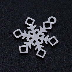変色しにくい201ステンレススチールペンダント  スノーフレーク  クリスマス  ステンレス鋼色  17x13x1mm  穴：1.5mm&nbsp;STAS-Q201-JN305-1-13