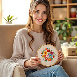 プラスチック模造竹クロスステッチ刺繍フープ  裁縫用具アクセサリー  ラウンド  パパイヤホイップ  124mm  内径：108mm  3個/セット&nbsp;TOOL-TADJ0001-03C