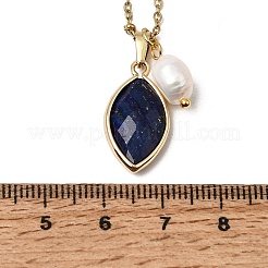 Natural Mixed Stone Faceted Horse Eye & Natural Pearl Pendant 304 Stainless Steel Satellite Chain Necklaces for Women&nbsp;NJEW-JN06058