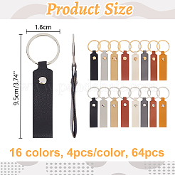64Pcs 16 Colors PU Leather Keychain&nbsp;KEYC-PH0002-07
