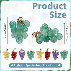 8Pcs 4 Styles Natural Quartz Crystal & Carnelian & Green Aventurine & Amethyst Round Cluster Pendants&nbsp;PALLOY-GO00069