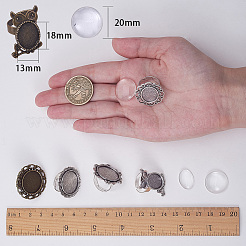 DIY製作  調節可能な指リングセッティング  合金カボションベゼルセッティングとガラスカボション  ミックスカラー&nbsp;DIY-SC0006-58