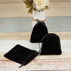 レクタングルベルベットポーチ  巾着袋  ギフトバッグ  ブラック  12x10cm  50個/セット&nbsp;TP-PH0001-01