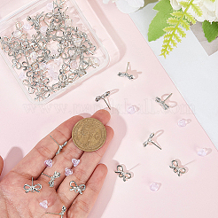 蝶結び合金スタッドピアス金具60個  304ステンレス鋼のピンとループ付き  カドミウムフリー＆鉛フリー  環境に優しいプラスチック製のイヤーナット60個付き。  銀  8x13.5mm  穴：1.6mm  ピン：0.8mm&nbsp;FIND-BBC0005-37
