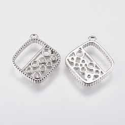 真鍮製マイクロパヴェキュービックジルコニアチャーム  バブルと菱形  プラチナメッキ  17x14.5x2mm  穴：1mm&nbsp;LS-KK-A144-039P