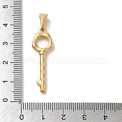 PVD真空メッキ304ステンレスペンダント  キーチャーム  ゴールドカラー  34~35x11x3mm  穴：3x7.5mm&nbsp;STAS-B053-21G