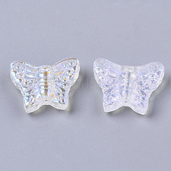 透明ガラスビーズ  ABカラーメッキ  蝶  クリアAB  12.5x15.5x5mm  穴：1mm&nbsp;X-GLAA-R215-06-D01