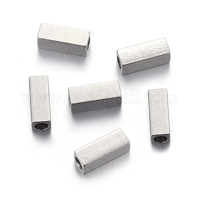 変色しにくい201ステンレススチールビーズ  長方形  ステンレス鋼色  8x3x3mm  穴：2mm&nbsp;STAS-P223-08P-1