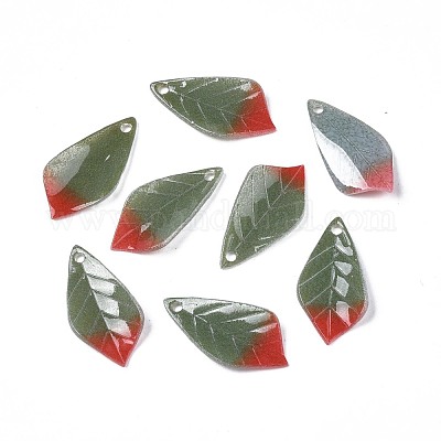 プラスチックチャーム  葉  ダークオリーブグリーン  22~23.5x11~12x2.5~3mm  穴：1~1.5mm&nbsp;KY-N015-041B-1