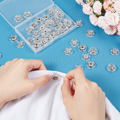 プラスチックスナップボタン25個  衣服のボタン  フラットラウンド  透明  18x5mm&nbsp;BUTT-GF0001-15-1