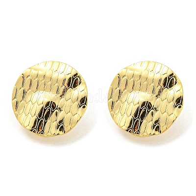 Textured Flat Round Rack Plating Brass Stud Earrings Findings&nbsp;EJEW-K263-30G-1