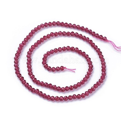 カット加工ガラスビーズ連売り  ラウンド  クリムゾン  3~3.5mm  穴：0.5mm  約115~130個/連  14.5~16.1インチ（37~41cm）&nbsp;G-F619-09D-3mm-1