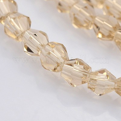 ダブルコーンガラスビーズ連売り  多面カット  桃パフ  4x4mm  穴：0.8~1mm  約75~78個/連  28~29cm&nbsp;EGLA-P016-4mm-12-1