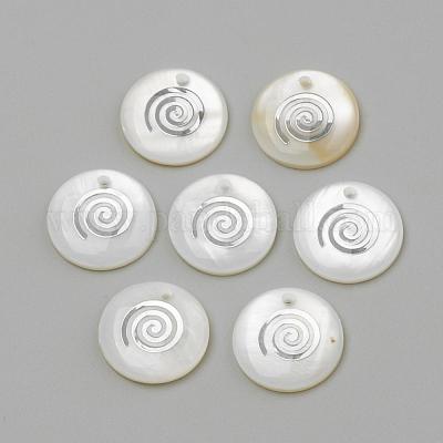 淡水シェルペンダント  フラットラウンド＆ボルテックス  プラチナ  16x3.5~4mm  穴：1.2mm&nbsp;SHEL-Q010-010P-1