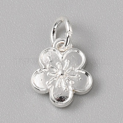 真鍮製チャーム  丸カン付き  銀  花  12x10x3mm  穴：4mm&nbsp;LS-FIND-WH0159-63S-14-1