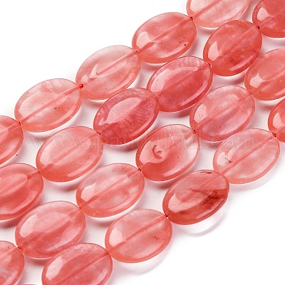 チェリークォーツガラスビーズ連売り フラットオーバル 16x12x5mm 穴