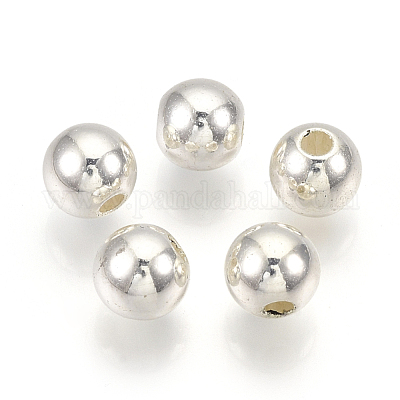ABSプラスチックビーズ  ラウンド  銀色のメッキ  5x4.5mm  穴：1.4mm  約9000個/500g&nbsp;OACR-S032-5mm-02-1
