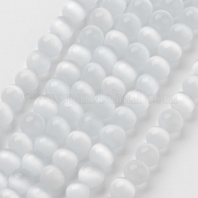 キャッツアイビーズ  ラウンド  ホワイト  8mm  穴：1mm  約14~14.5インチ/連  約48~50個/連&nbsp;CER8mm01-1