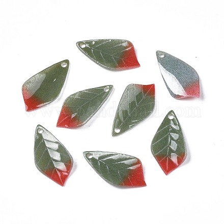 プラスチックチャーム  葉  ダークオリーブグリーン  22~23.5x11~12x2.5~3mm  穴：1~1.5mm&nbsp;KY-N015-041B-1