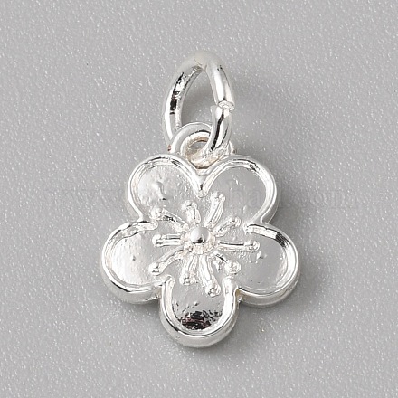 真鍮製チャーム  丸カン付き  銀  花  12x10x3mm  穴：4mm&nbsp;LS-FIND-WH0159-63S-14-1