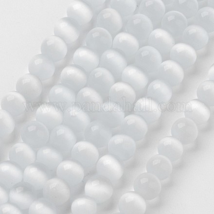 キャッツアイビーズ  ラウンド  ホワイト  8mm  穴：1mm  約14~14.5インチ/連  約48~50個/連&nbsp;CER8mm01-1