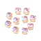 Moonlight Effect Flat Round Sew on Rhinestone, Multi-strand Links, with Golden Tone Brass Prong Settings, Garments Accessories, Light Rose, 8x7mm, Hole: 1.4mm
