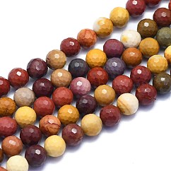 天然石モッカイトビーズ連売り  ラウンド  ファセット（128ファセット）  8mm  穴：1.2mm  約49個/連  15.16インチ（38.5cm）