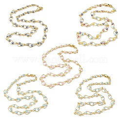 Brass Enamel Evil Eye Link Chain Necklaces&nbsp;NJEW-G183-01G